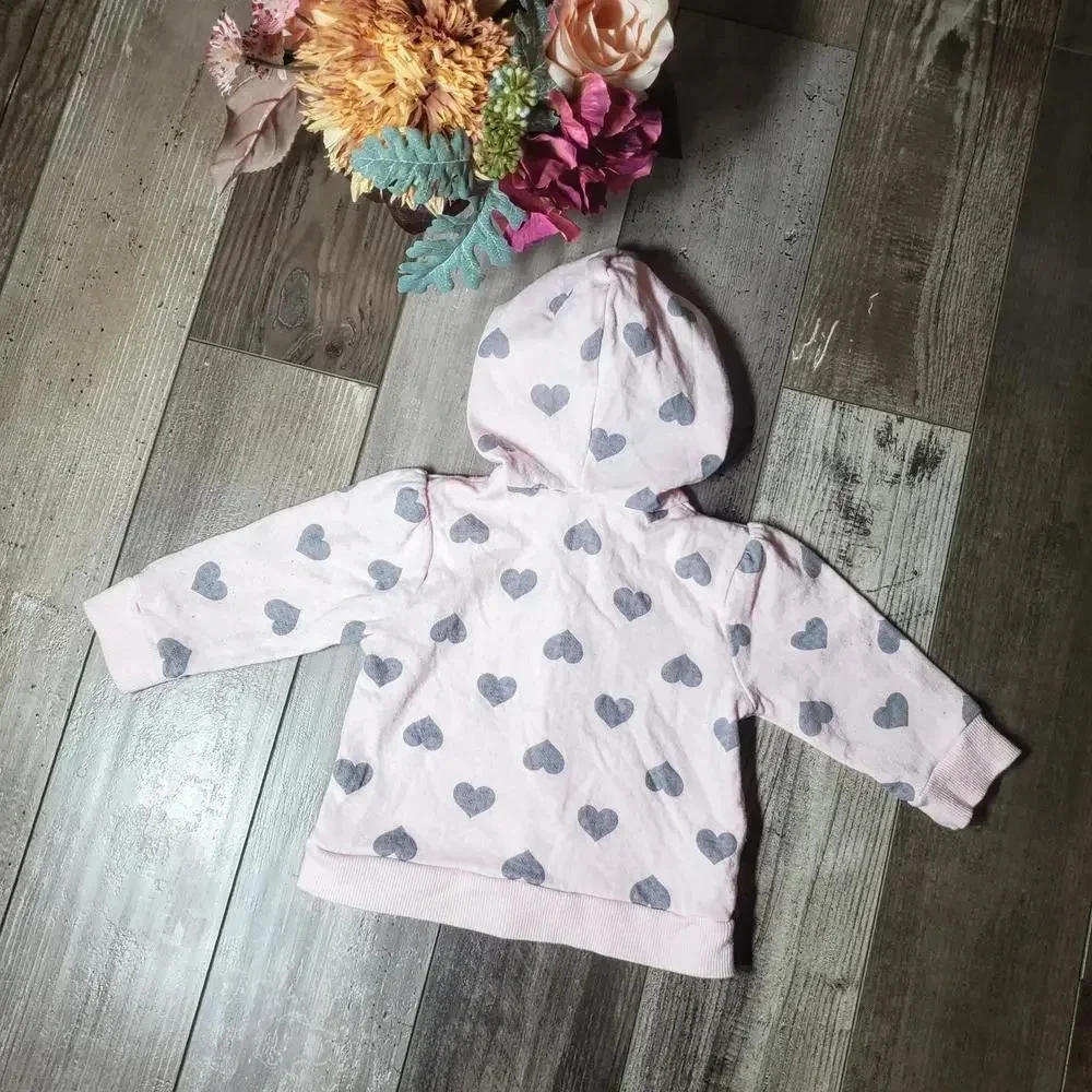 Calvin Klein Baby Girl Pink and Gray Heart Jacket Size 3-6M